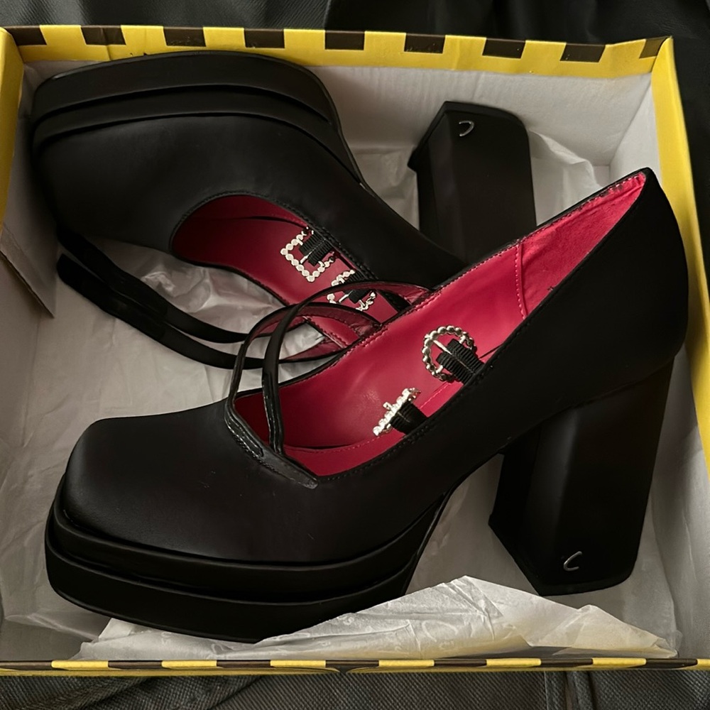 Stacked satin mary janes